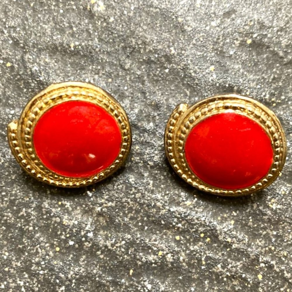 Trifari red and gold post earrings from the 80s